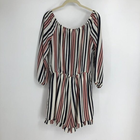 Charlotte Russe Blush Toned Pin Striped Off The Shoulder Short Romper size M - Picture 3 of 16